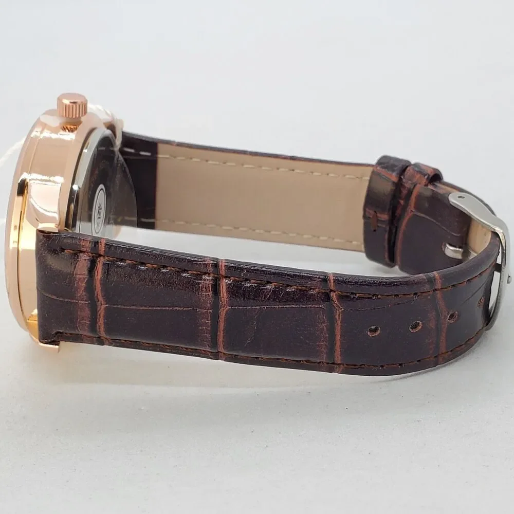 Men's 40MM Watch Gray Dial Brown Leather‎ Bands Roman Numerals Date Indicator